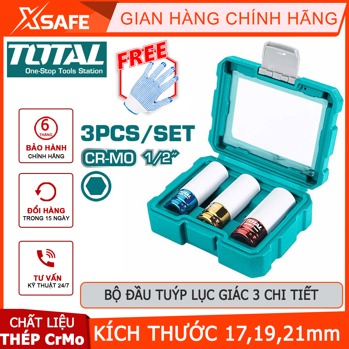 Set head tube hexagonal 3 details Total THMLNS031, set of 3 type hexagonal material crmo steel size 17,19,21mm heat-resistant open the stud nut in auto repair, motorcycle…