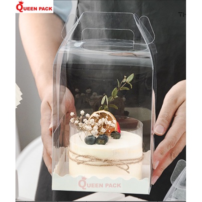 Set 5 hộp đựng bánh bằng nhựa mica dùng đựng bánh cuộn gato| hộp trong suốt có quai xách