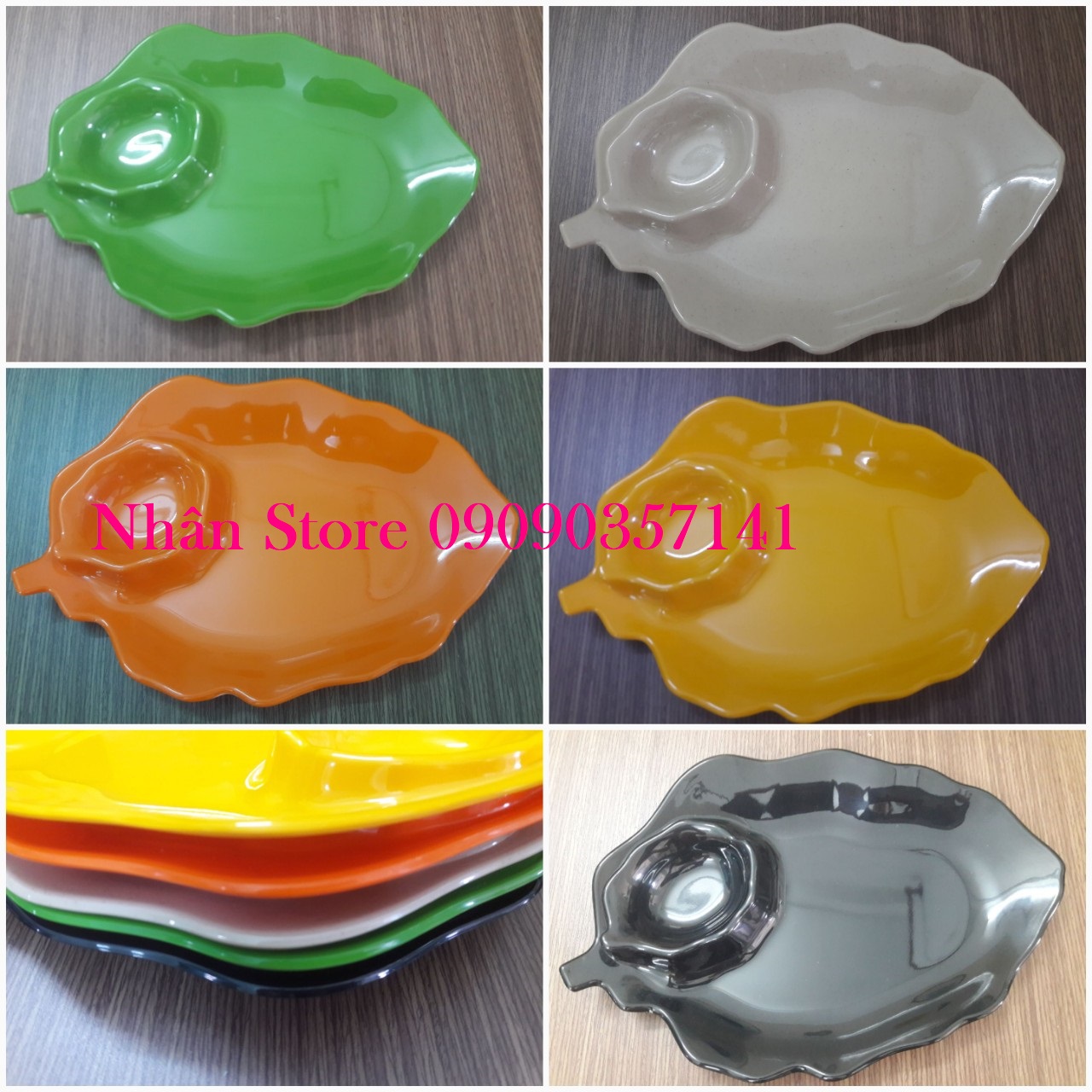 DĨA CHIẾC LÁ KÈM CHÉN CHẤM (màu ngẫu nhiên)