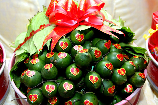 Tem Dán Trầu Cau Trái Cây Cưới Hỏi - Sticker Decal Song Hỷ Kim Tuyến