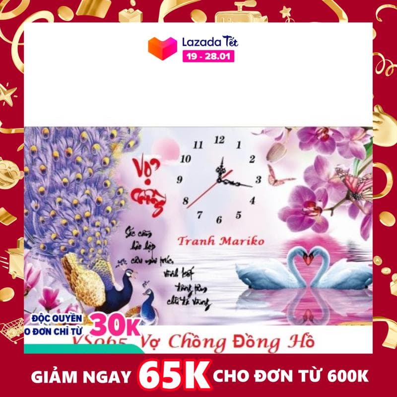 [HCM]Tranh đính đá Đồng Hồ Vợ Chồng kích thước nhỏ ✅76×45 cm -️ VS065 Tranh Mariko