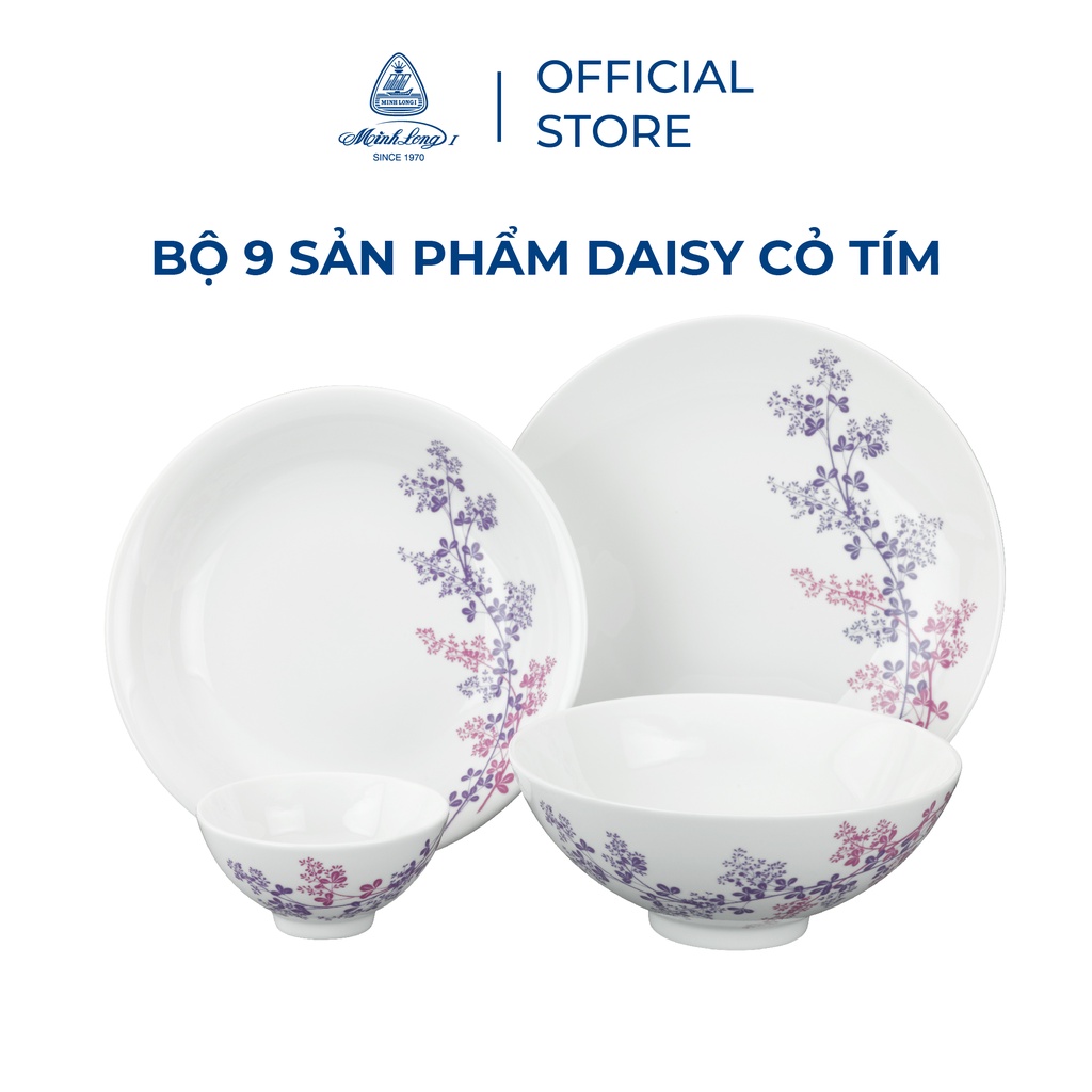 [QUÀ TẶNG ĐƠN 600K] Bộ Chén Dĩa Sứ Minh Long 9 Sản Phẩm - Cỏ Tím