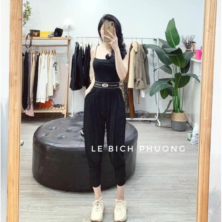 Quần baggy NỮ CẠP CHỮ. quần bom nhăn cạp chun chất tăm mát cho nữ