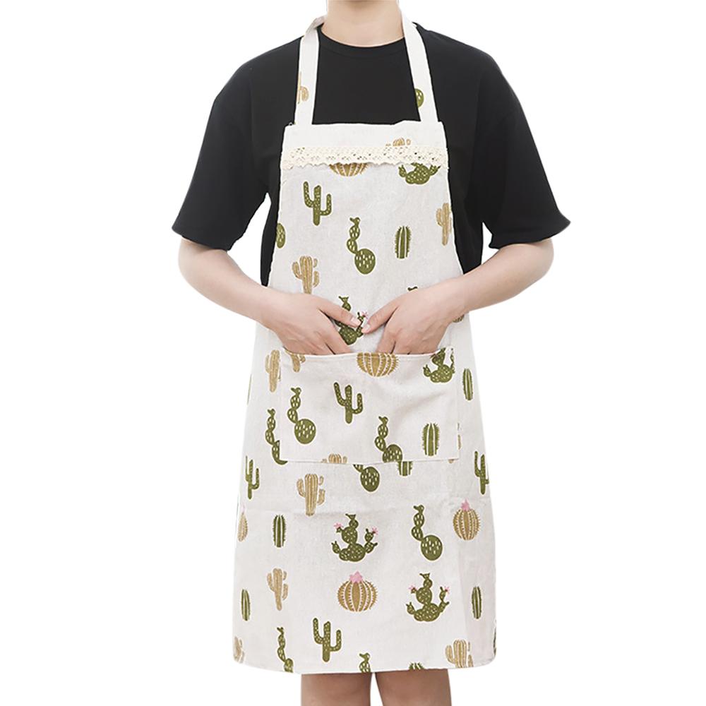 Unisex Adjustable Apron Nordic Cotton Linen Restaurant Gallery Overalls Christmas Tree Fawn Pattern Barbecue Cooking Women Bib