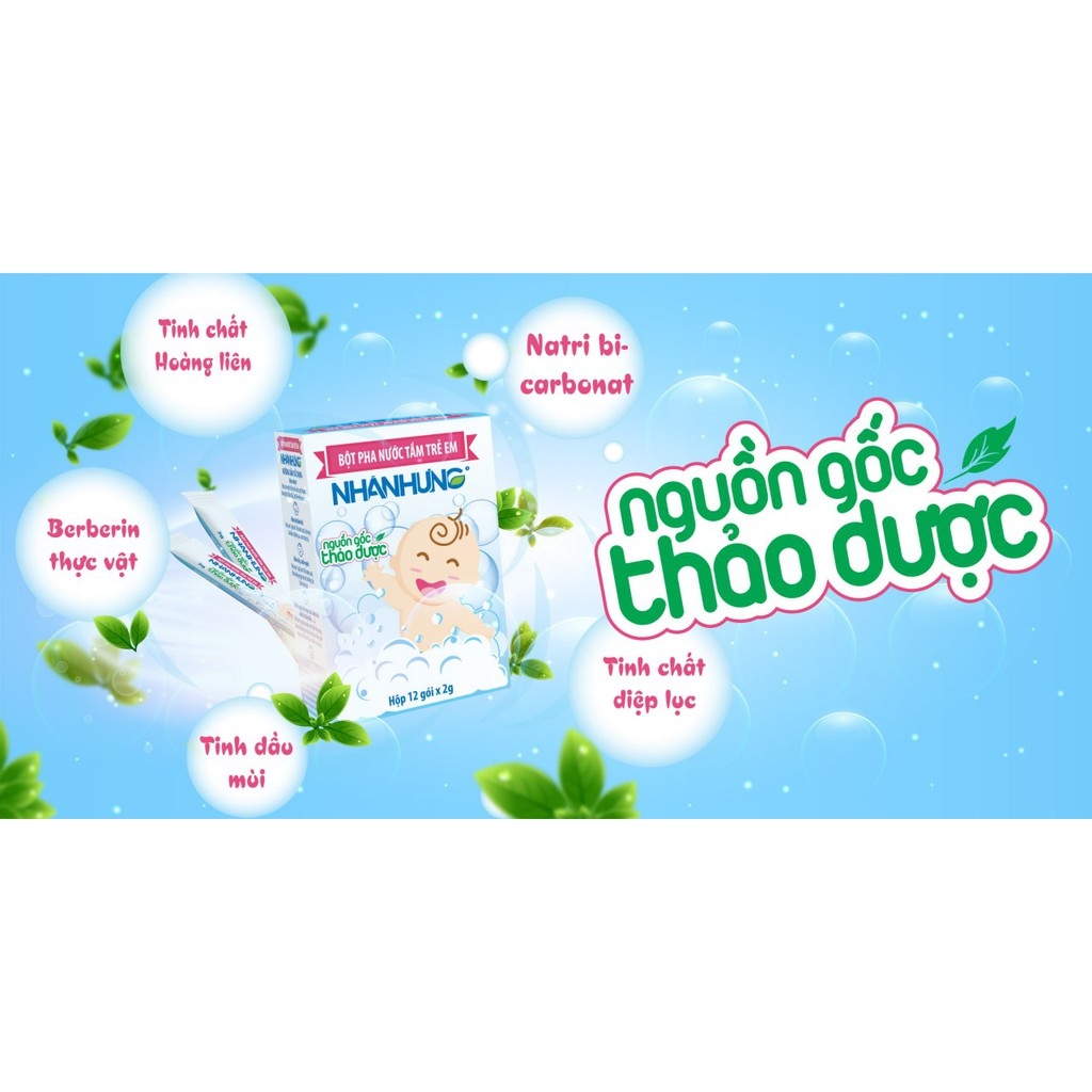 Bột pha nước tắm trẻ em Nhân Hưng (Lẻ 10 gói và 30 gói)