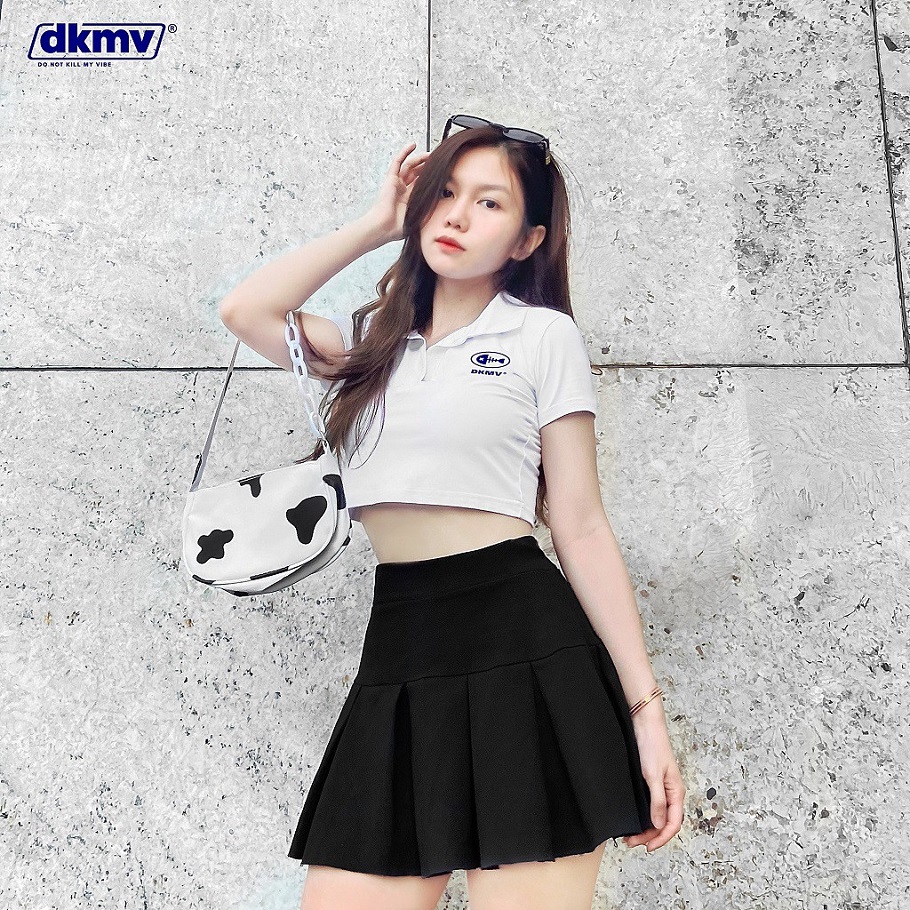 DKMV Áo croptop nữ có cổ tone màu trắng | DKMV Polo Basic-WHITE
