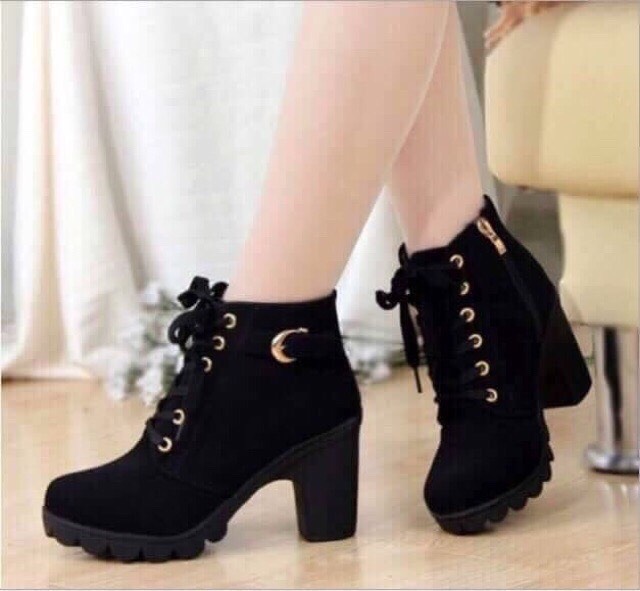 bốt nữ da lộn gót 5p mềm mại đế cao su ( HÓT)