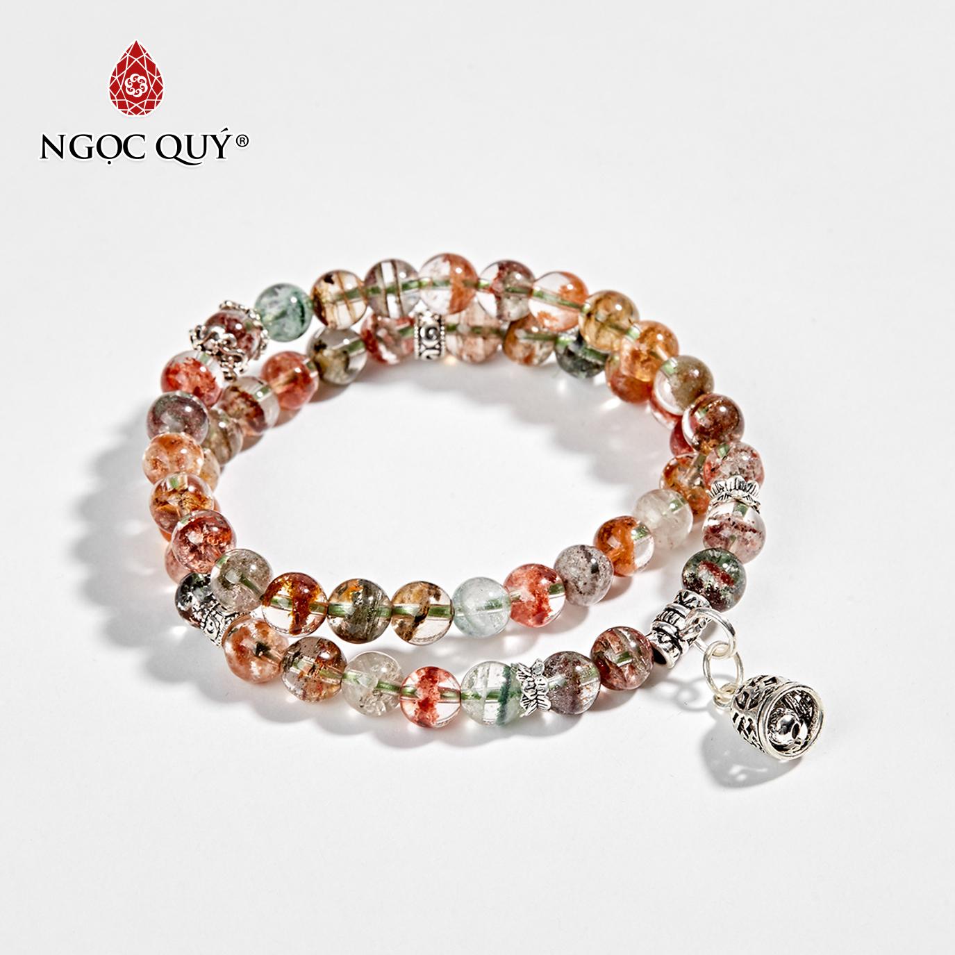 [HCM]Vòng Tay Chuỗi Hạt 2 Line Đá Thạch Anh Ưu Linh Đa Sắc Phối Charm Chuông Bạc 6mm - Ngọc Quý Gemstones