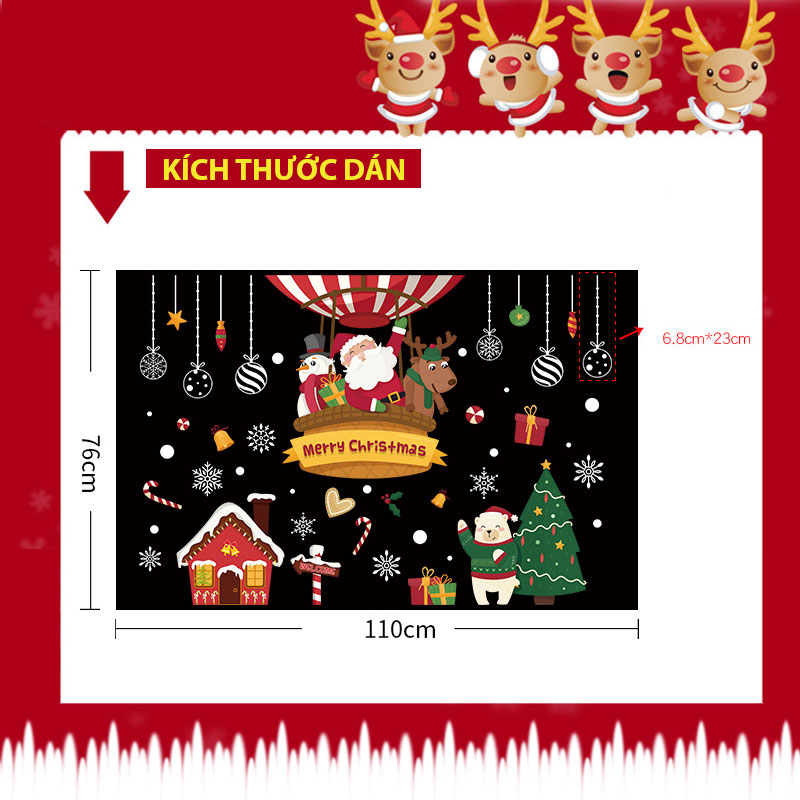 Decal dán tường Noel Giáng Sinh Ông Già Tuyết Cây Thông HM92035DS trang trí tường, Sticker, Miếng dán tường, hình dán