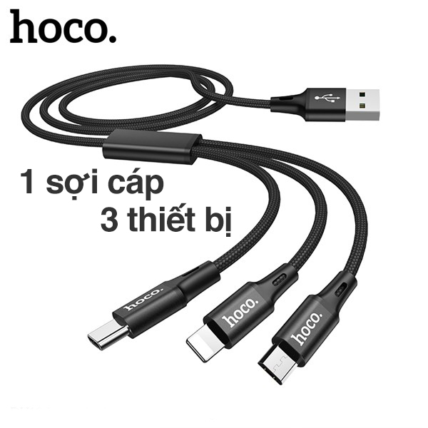Cáp sạc nhanh dây dù Hoco DU10 Plus 3in1 ( Type-C , Lightning, Micro ) điện áp 3.0A dài 1m