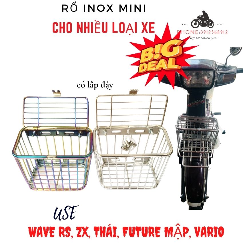 rổ inox mini cho xe wave RS, Thái, Vario