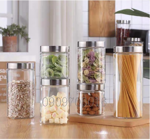 Hũ Thủy Tinh trụ tròn cao cấp Nắp Thiếc Nhiều Size- Hũ thủy tinh nắp thiếc 900ml - 1250ml