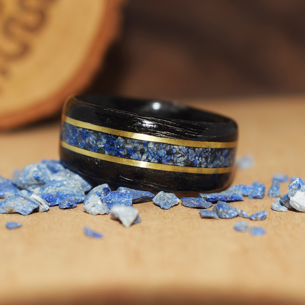 nhẫn forget carbon nguyên khối cẩn đá lapis lazuli