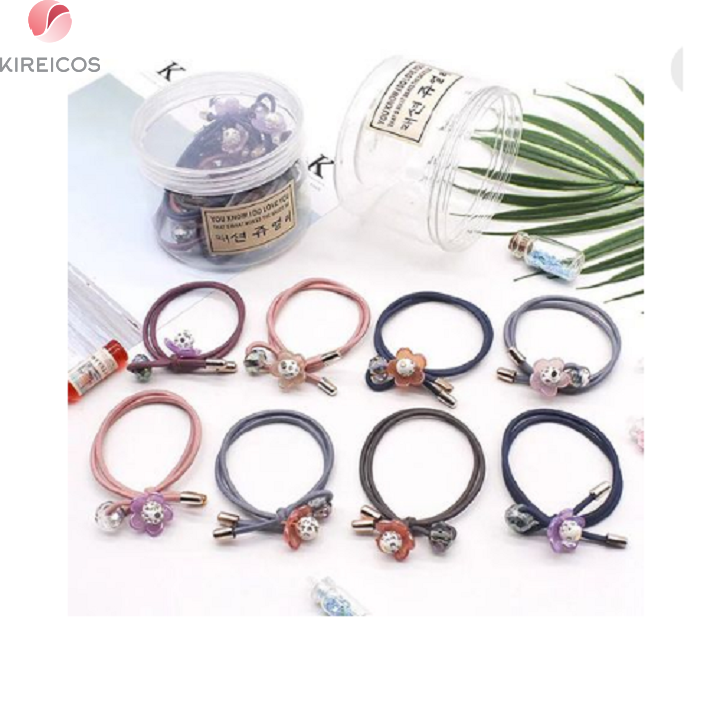 [HCM]Set 10 Dây Cột Tóc Hoa Lấp Lánh Nhiều Màu Dễ Thương - kireicos