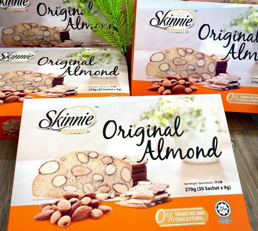 Bánh Quy Hạnh Nhân Skinnie Biscotti Orginal Almond 270g vị truyền thống