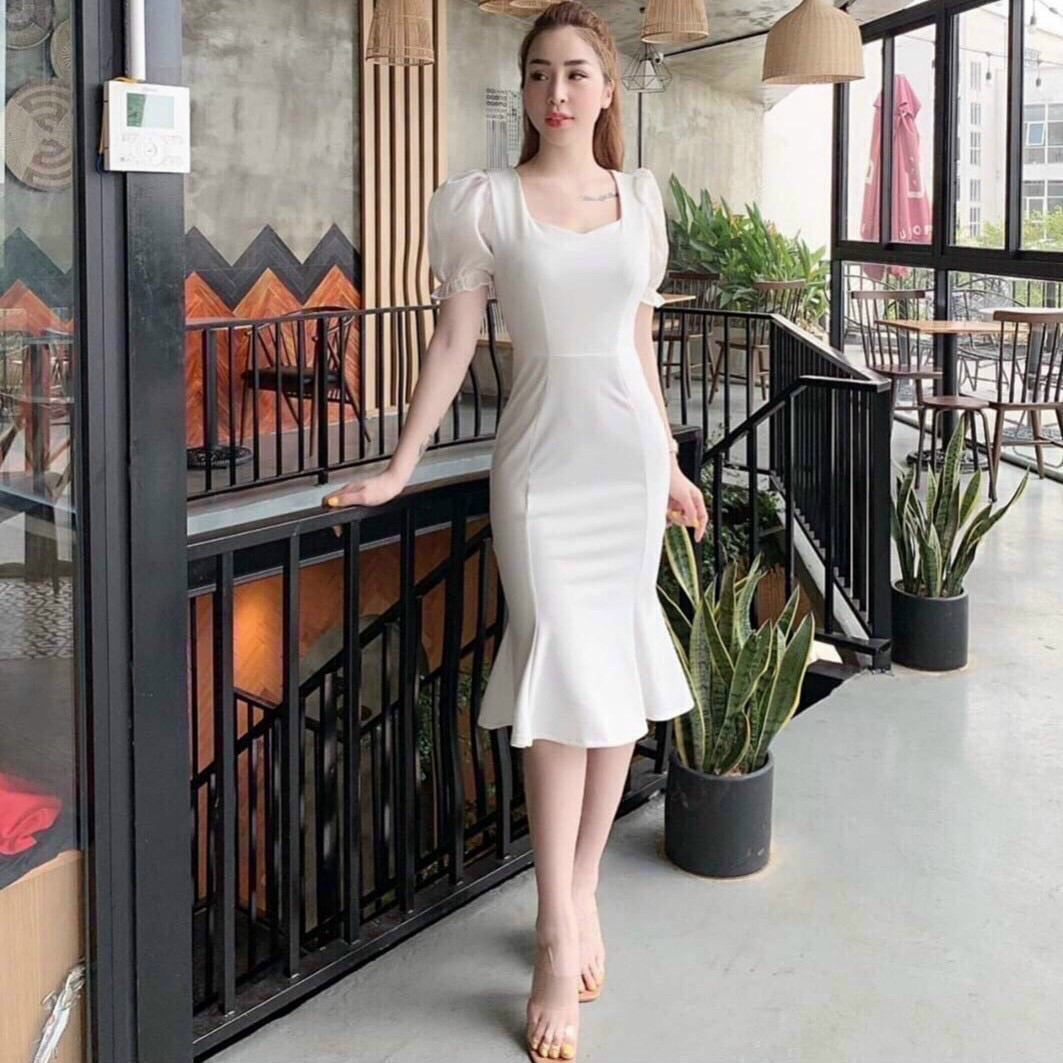 Đầm body đuôi cá tay bồng sang trọng xinh