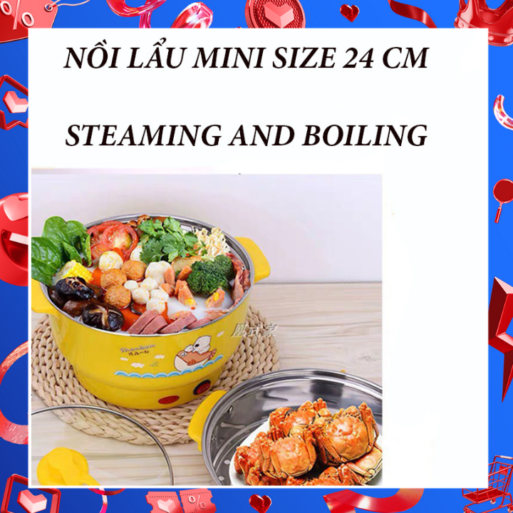 Nồi lẩu đa năng mini, nồi lẩu đa năng cắm điện, nồi lẩu mini SIZE 24, thết kế nhỏ gọn, phù hợp mọi không gian