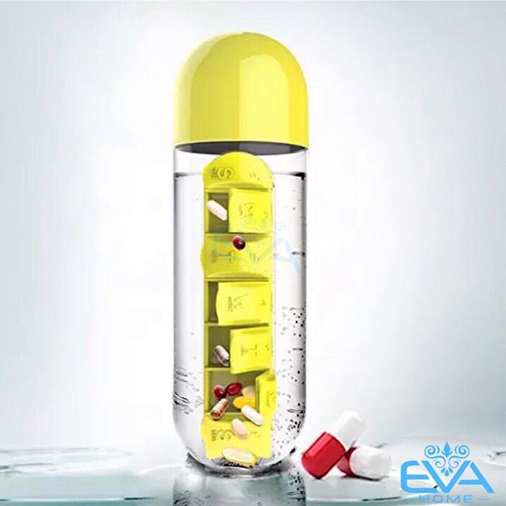 Bình Đựng Nước Nhựa 600 Ml Có 7 Ngăn Đựng  Vitamin