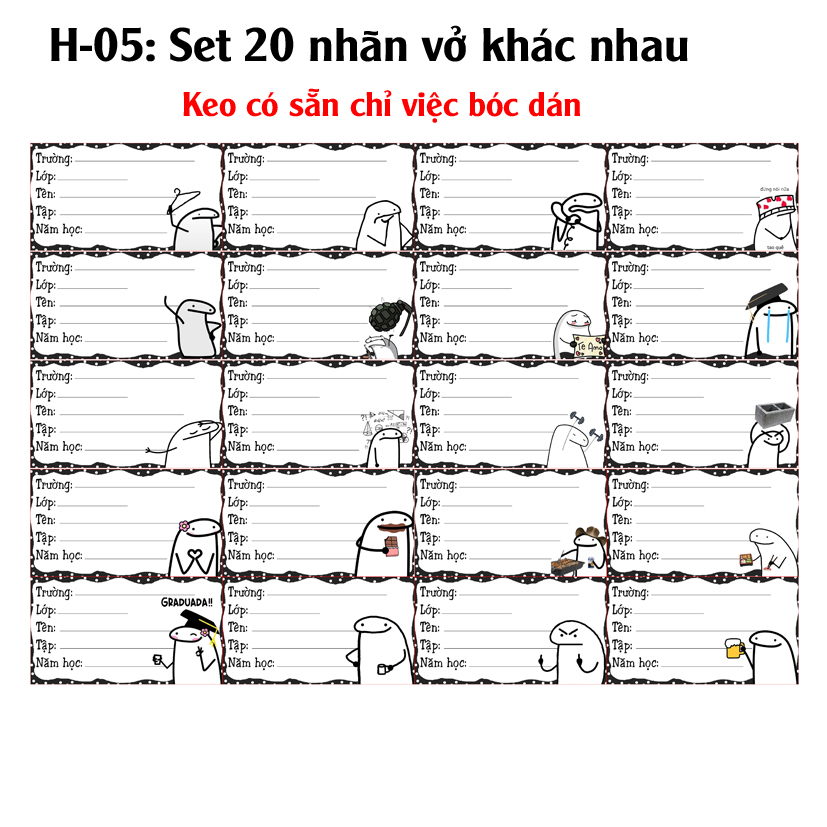 Nhãn vở Meme Người Que - Nhãn dán Meme Meme Người Que (set 20 nhãn vở)
