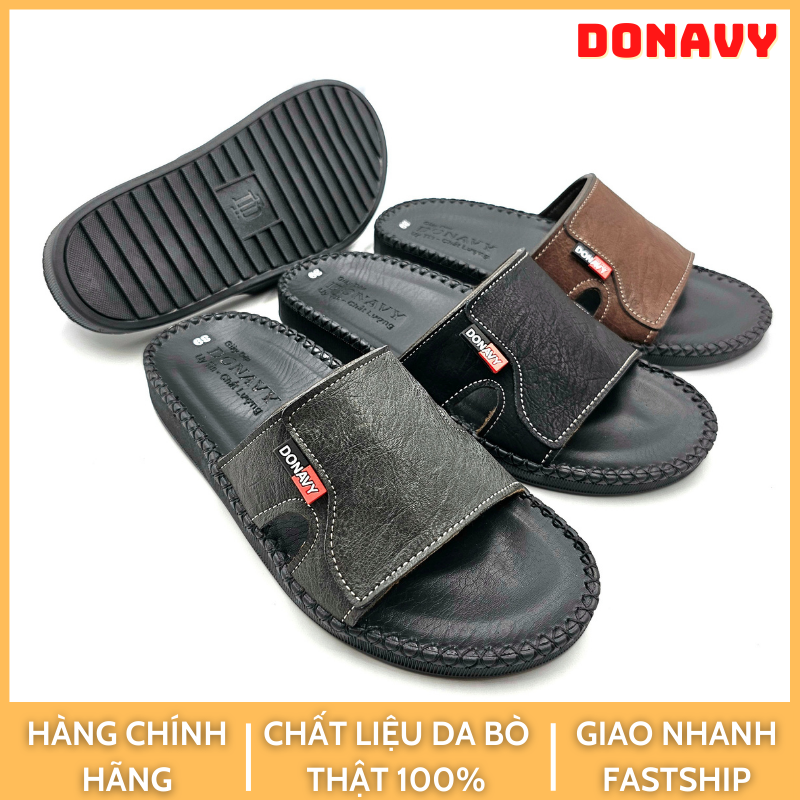 Dép Quai Ngang Da Cao Cấp DONAVY, Thiết Kế Cực Kỳ Trẻ Trung, Có Size Lớn 45  D.V68
