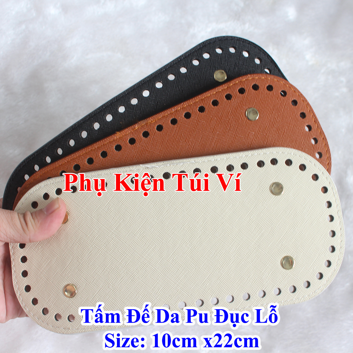 Tấm đế da pu đục lỗ 10x22cm làm túi xách (57k/cái)