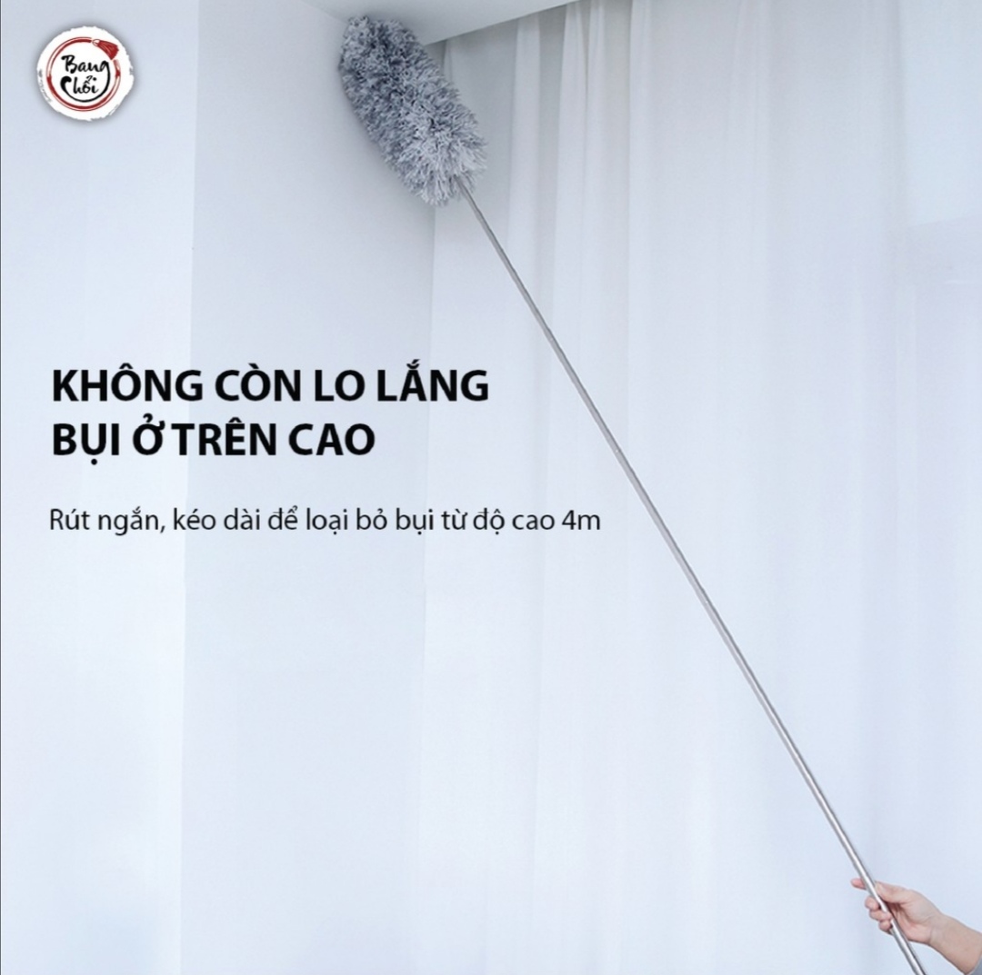 Chổi lau bụi, phất trần đa năng tay cầm INOX có thể kéo dài đến 2,88m. Rút gọn xuống 80cm. Bông lau xoay 360 độ.