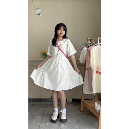 [3-5/8 Hoàn Tiền 25%]Đầm nút dừa tay ngắn