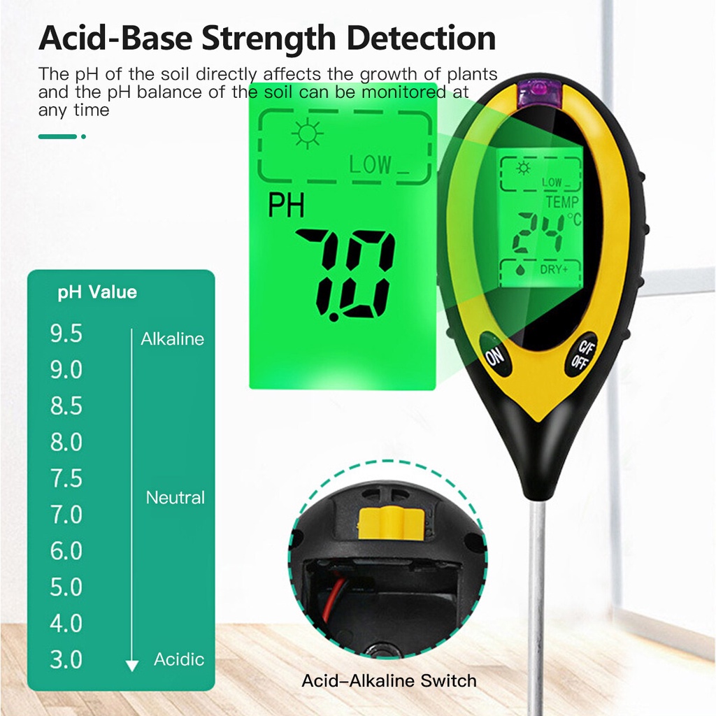 Máy Đo Độ pH Đất, thiết bị đo PH đất 4-1 (PH, độ ẩm, ánh sáng, nhiệt độ) - LAMJAD