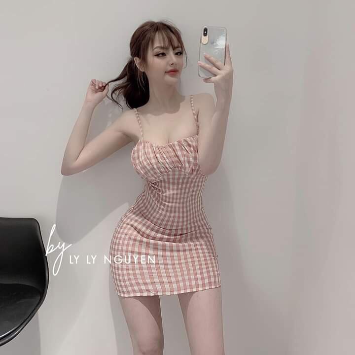 [HCM]Đầm 2 dây caro  siêu xinh
