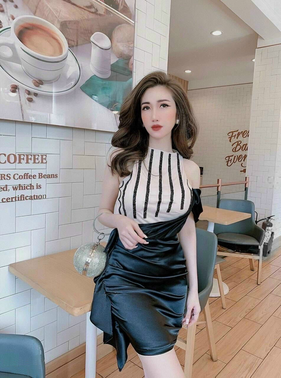 [HCM]Đầm Ôm Phối Màu Nhúng Bèo Sang Trọng