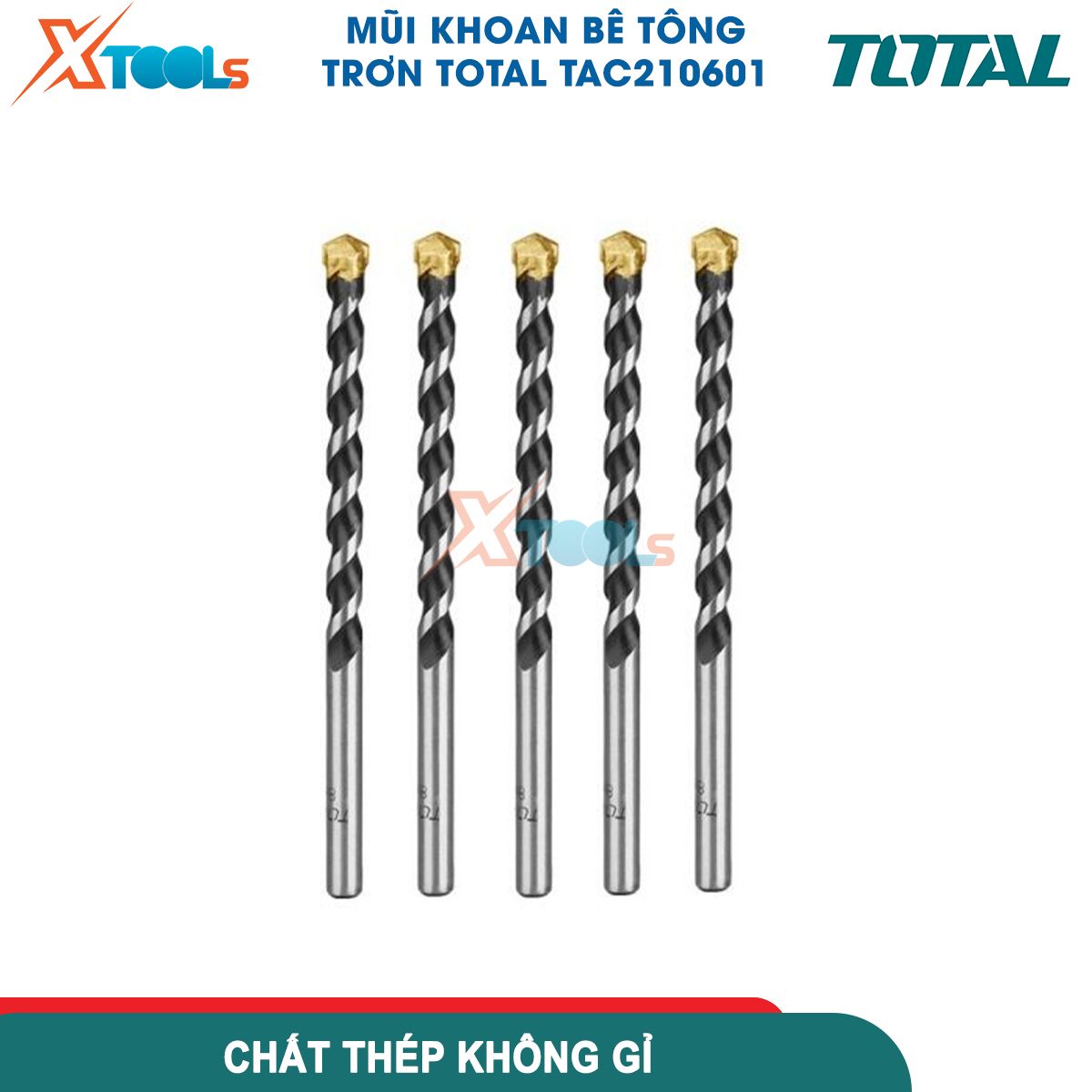 Mũi khoan bê tông trơn Total, chất liệu mũi khoan thép cao cấp, cứng, nhiều kích thước, Khoan tường, khoan bê tông hiệu quả XTOOLs