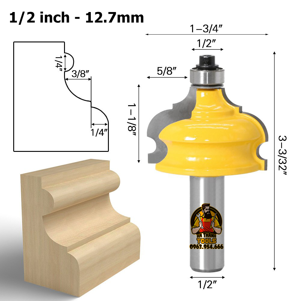 Mũi Phay Gỗ ,Mũi Soi Phào Chỉ Nóc Tủ Gỗ Cốt 12.7mm