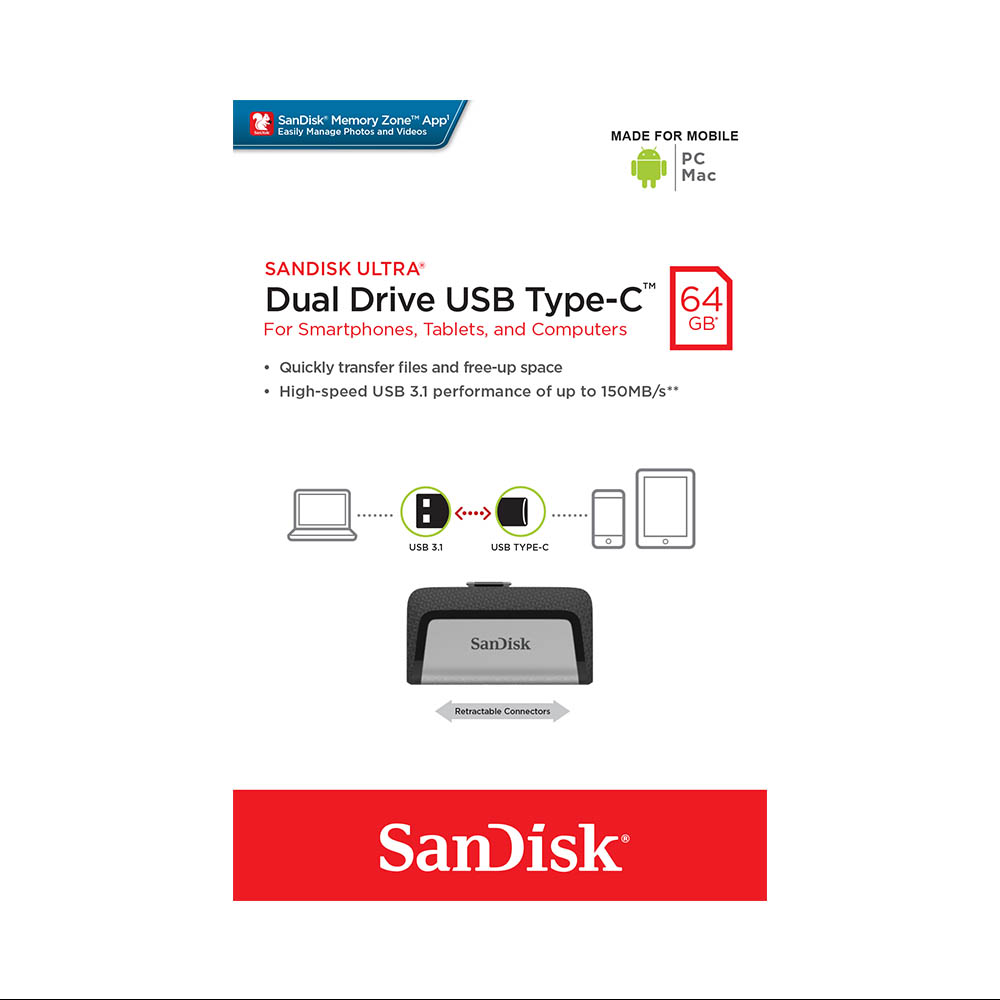 USB OTG Sandisk Ultra Dual TypeC 3.1 64GB 150MB/s SDDDC2-xxxG-G46 (Bạc) Nhất Tín Computer