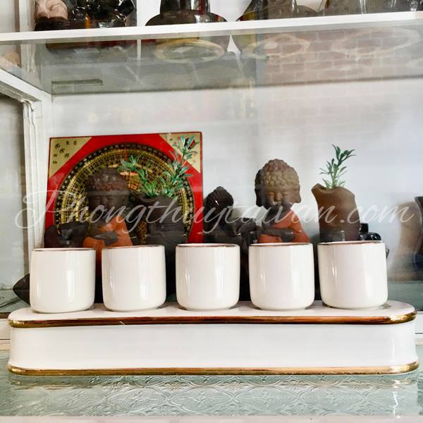 [Bán lẽ tuỳ chọn] Mẫu men Sứ trắng viền vàng - Chum, lư, đèn, ly, bình, dĩa, ống nhang).