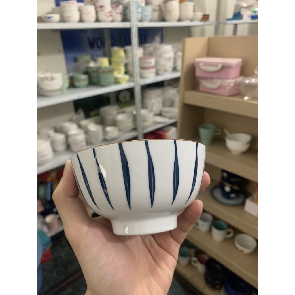 Set 10 Bát ăn cơm Bát Tràng Sọc xanh cao cấp