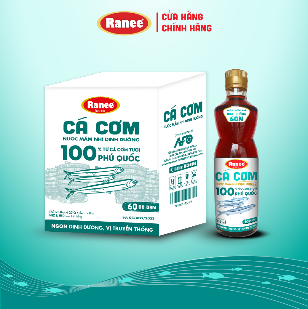 Thùng nước mắm nhĩ dinh dưỡng Ranee Cá Cơm 60 ĐỘ ĐẠM chai 500ml ( 6 x 500ml)