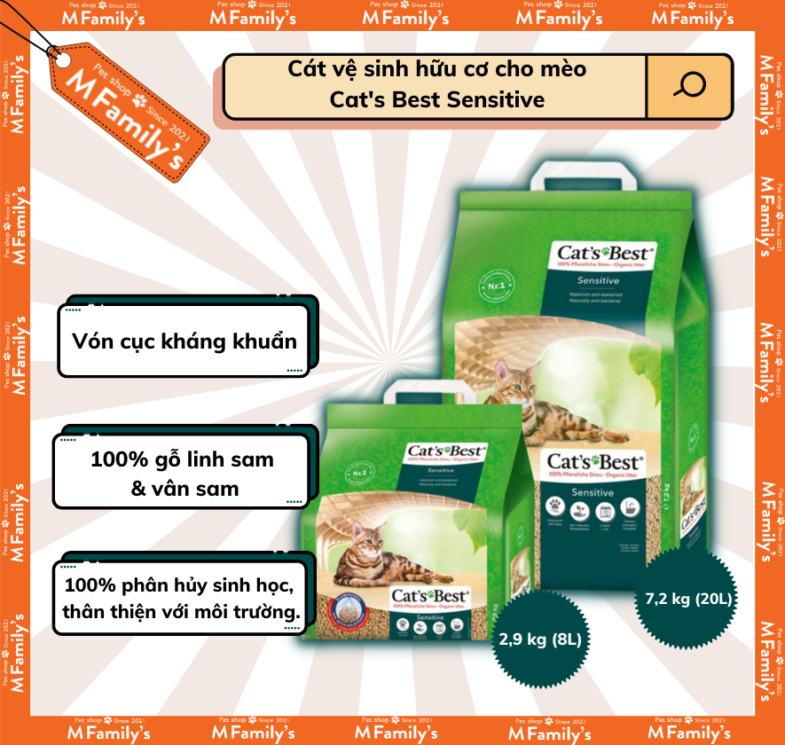 Cát Gỗ Vệ Sinh Cho Mèo Cat s Best Sensitive 20L 7.2kg - Cát Gỗ Hữu Cơ Cho