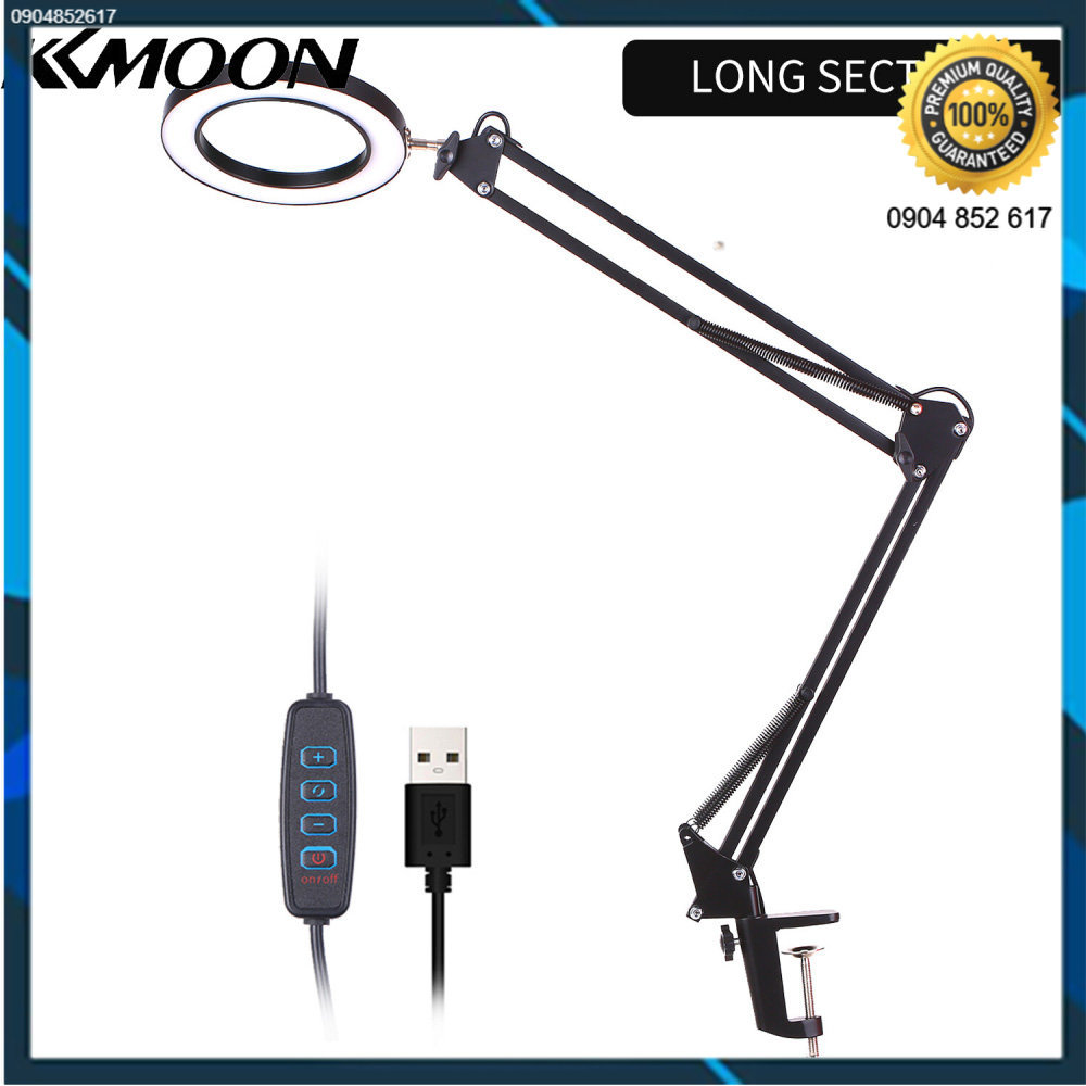 L-ed chiếu sáng kkmoon đèn phóng đại 5x có kẹp đèn bàn kính lúp rảnh tay kính lúp đèn hỗ trợ usb có thể xoay đèn l-ed có kính lúp, 3 chế độ thay đổi độ sáng