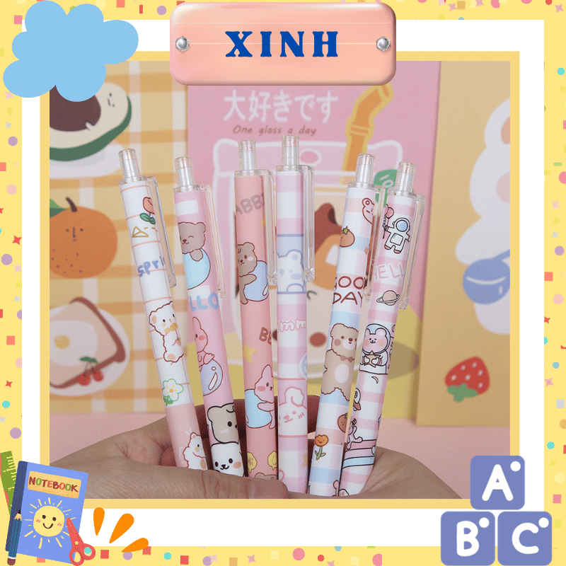 Combo 5 cây bút gel đen nhiều mẫu cute ngòi 0.5mm , bút bi nước dễ thương hoạt hình