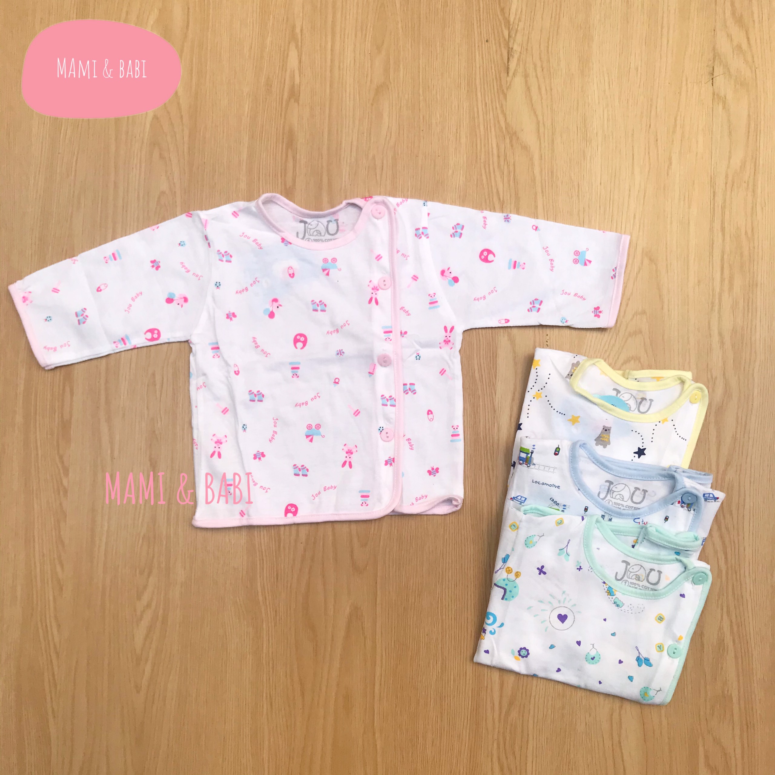 Áo sơ sinh cho bé tay dài kiểu cúc lệch jou baby