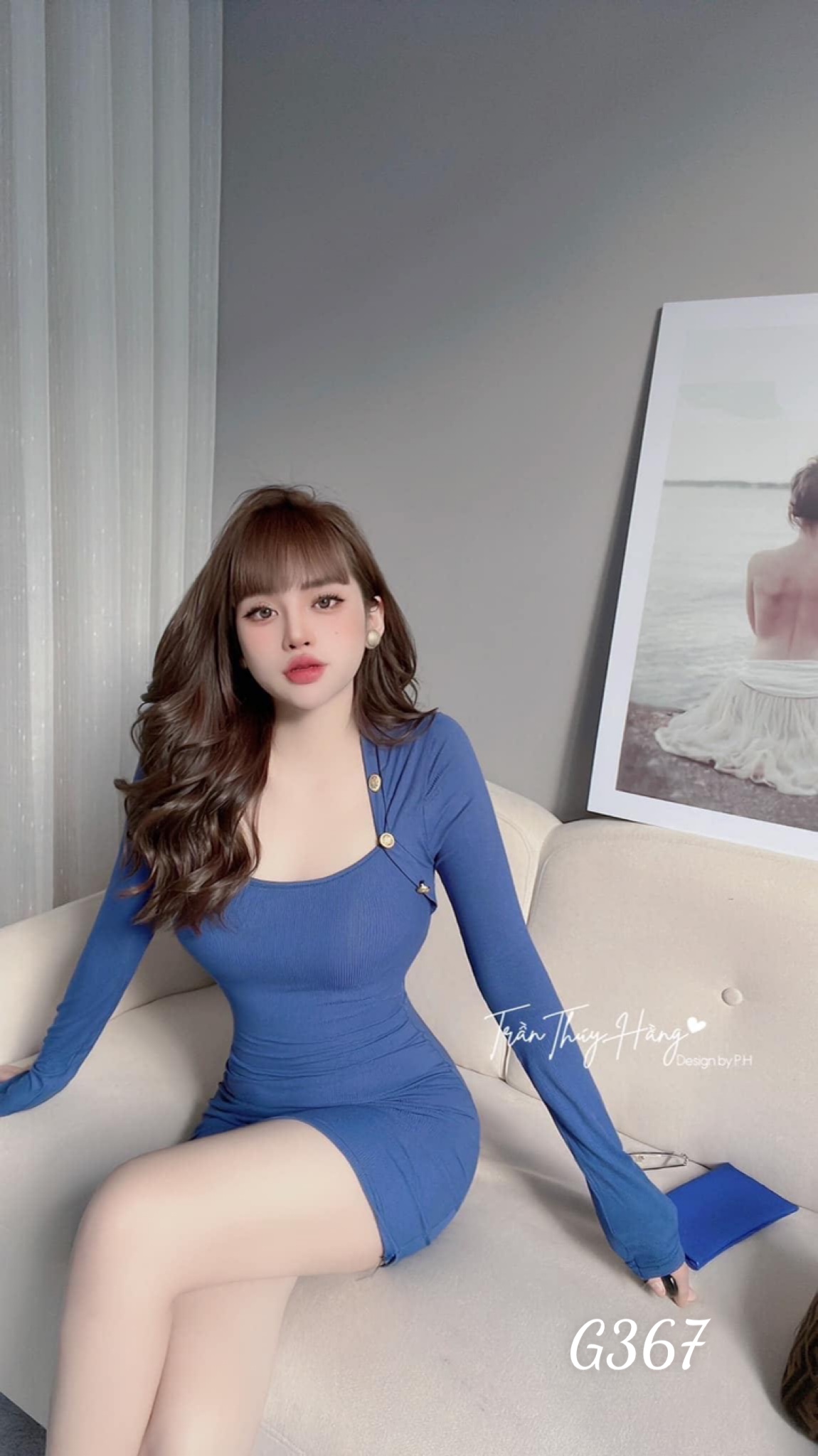 Đầm ôm body cổ vuông phối nút chất thun borip dày mịn đẹp dạo phố dự tiệc G367