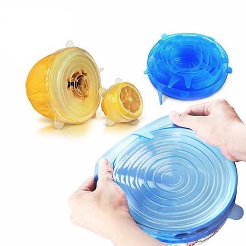 Combo 6 nắp đậy các cỡ bằng nhựa dẻo silicon cao cấp chống tràn dùng được trong lò vi sóng, COmbo 6 nap day cac co bang nhua deo silicon cao cap chong tran dung duoc trong lo vi song
