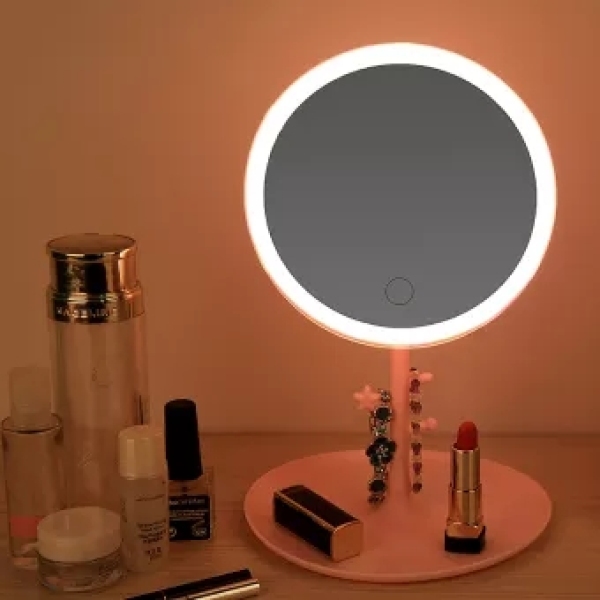 [HCM]Gương Trang Điểm Để Bàn Tích Hợp Đèn LED Tích Điện Với 3 Chế Độ Sáng Và Tăng Giảm Được Độ Sáng Portable USB Makeup Mirror LEDadjustable Face Mirror Touch Dimming Table Mirror