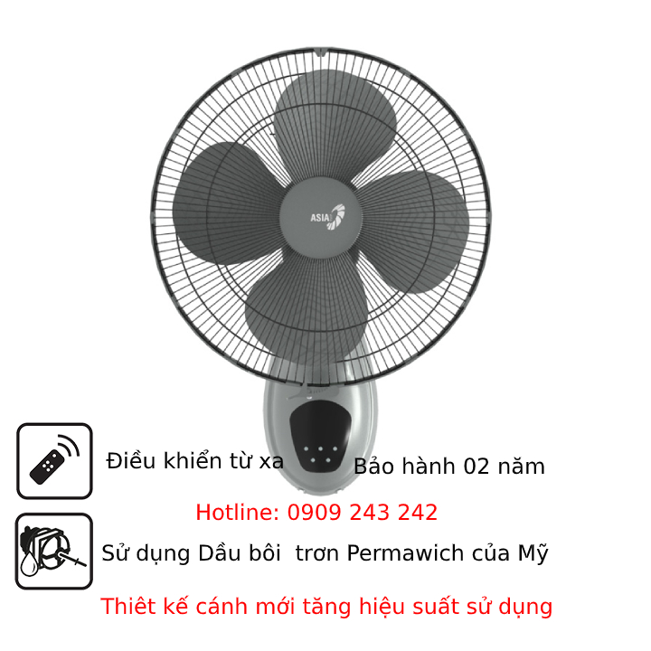 Quạt treo tường remote Asia L16022