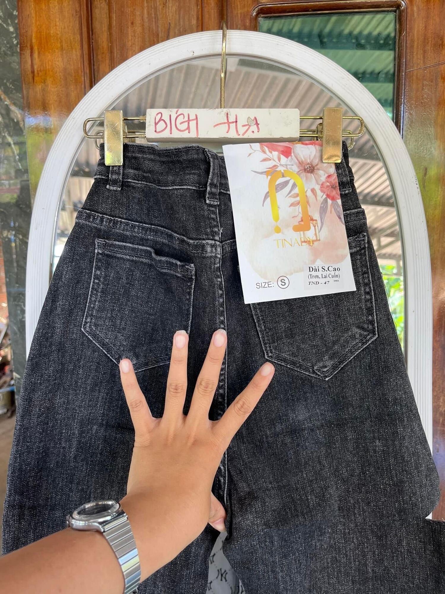 Jeans dài lưng cao co giãn rách bẹ PT