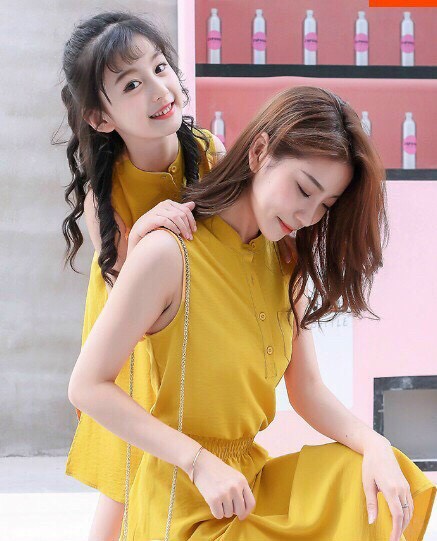đầm  mẹ và bé cổ trụ thanh lịch s003