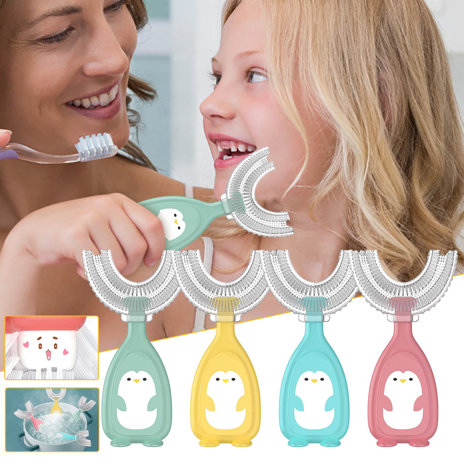 Bàn chải đánh răng cho bé chữ U bằng silicon mềm mại cho bé từ 2 đến 12