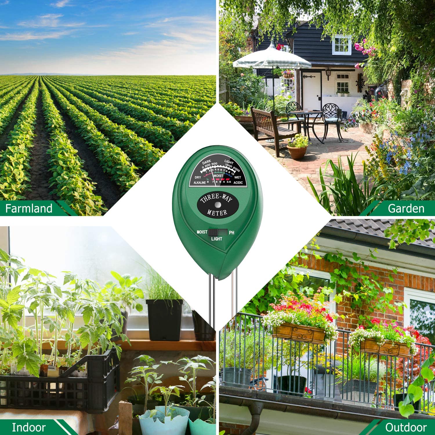 Máy đo đất, thiết bị đo PH đất 4-1 (PH, độ ẩm, ánh sáng, nhiệt độ) máy đo đất chính xác cao