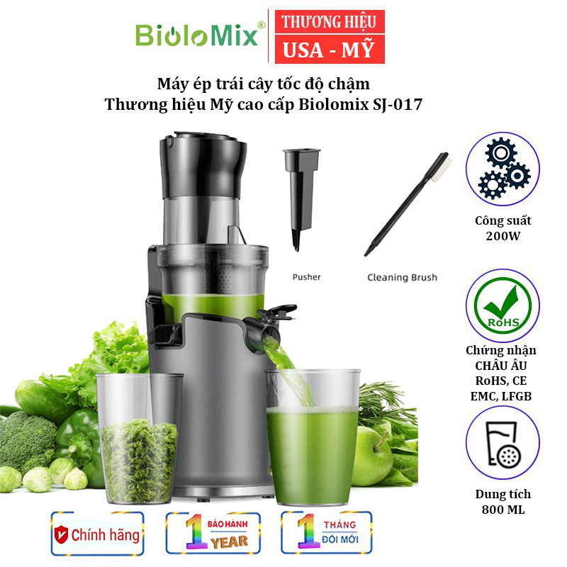 [ BẢO HÀNH 12 THÁNG] Máy ép trái cây tốc độ chậm Thương hiệu Biolomix SJ-017, Dung tích 800ml, Công suất 200W - Hàng Nhập Khẩu Mỹ