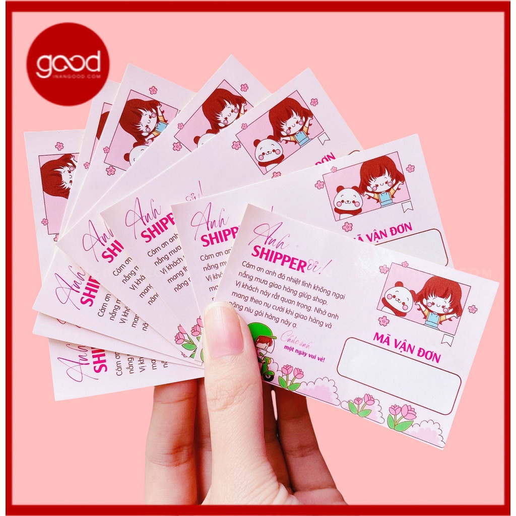 Decal Dán, Tem Nhãn Dán Cám Ơn Anh Shipper Có Ô Ghi Vận Đơn Và Keo Dính, Cán Màn Bóng, Chống Nước